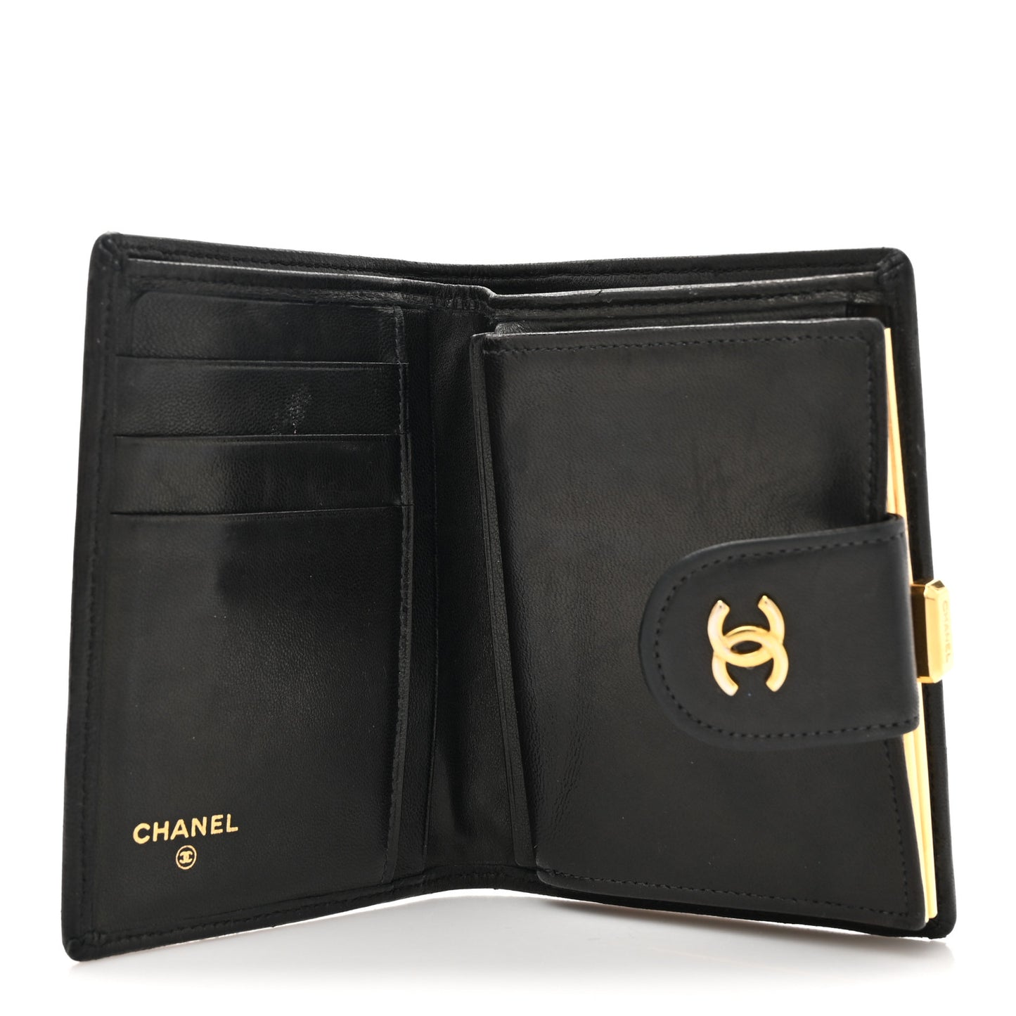 Lambskin Diamond Stitched Compact French Wallet Black