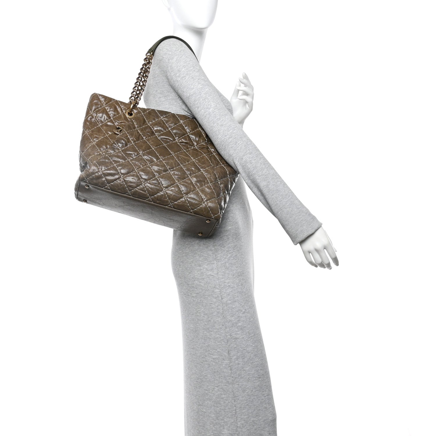 Chanel Crumpled Grained Calfskin Large Coco Pleats Tote Khaki 2 of 10