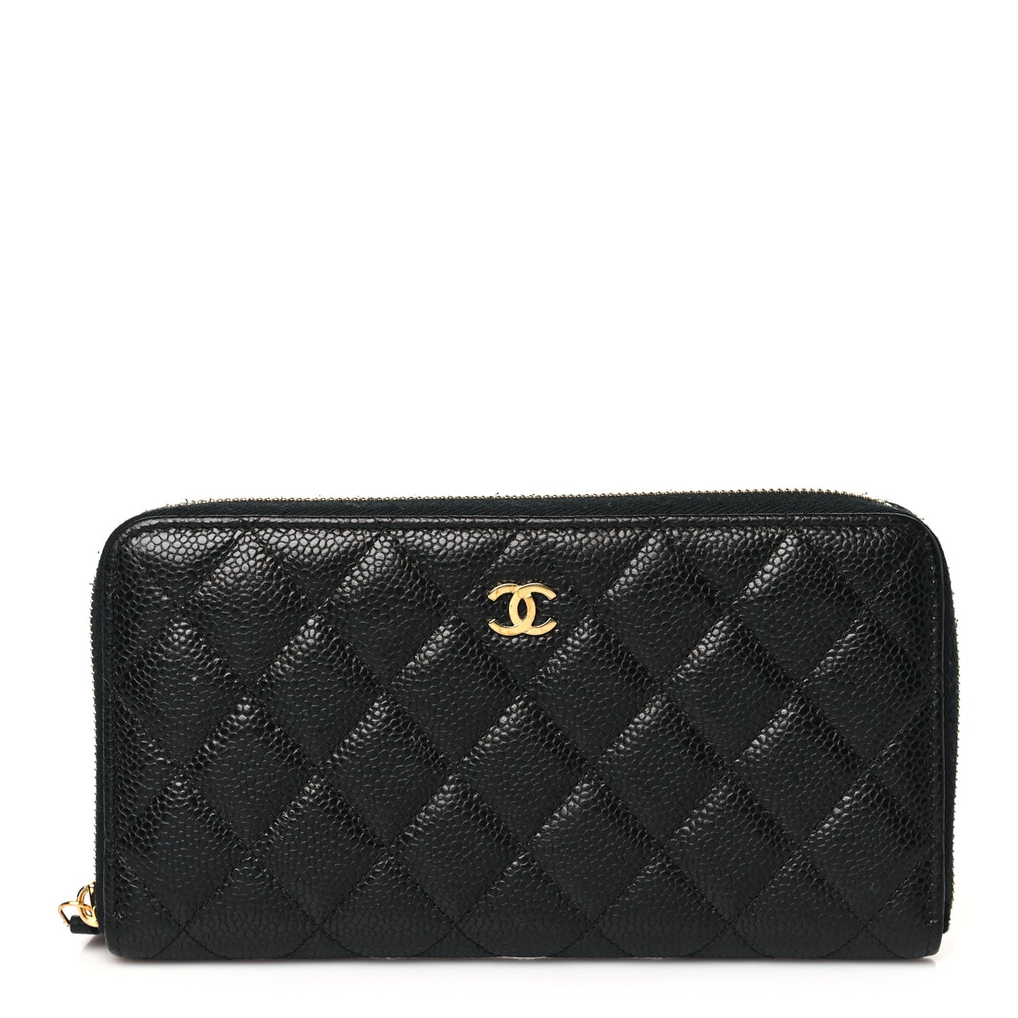 Caviar Quilted Large Gusset Zip Around Wallet Black