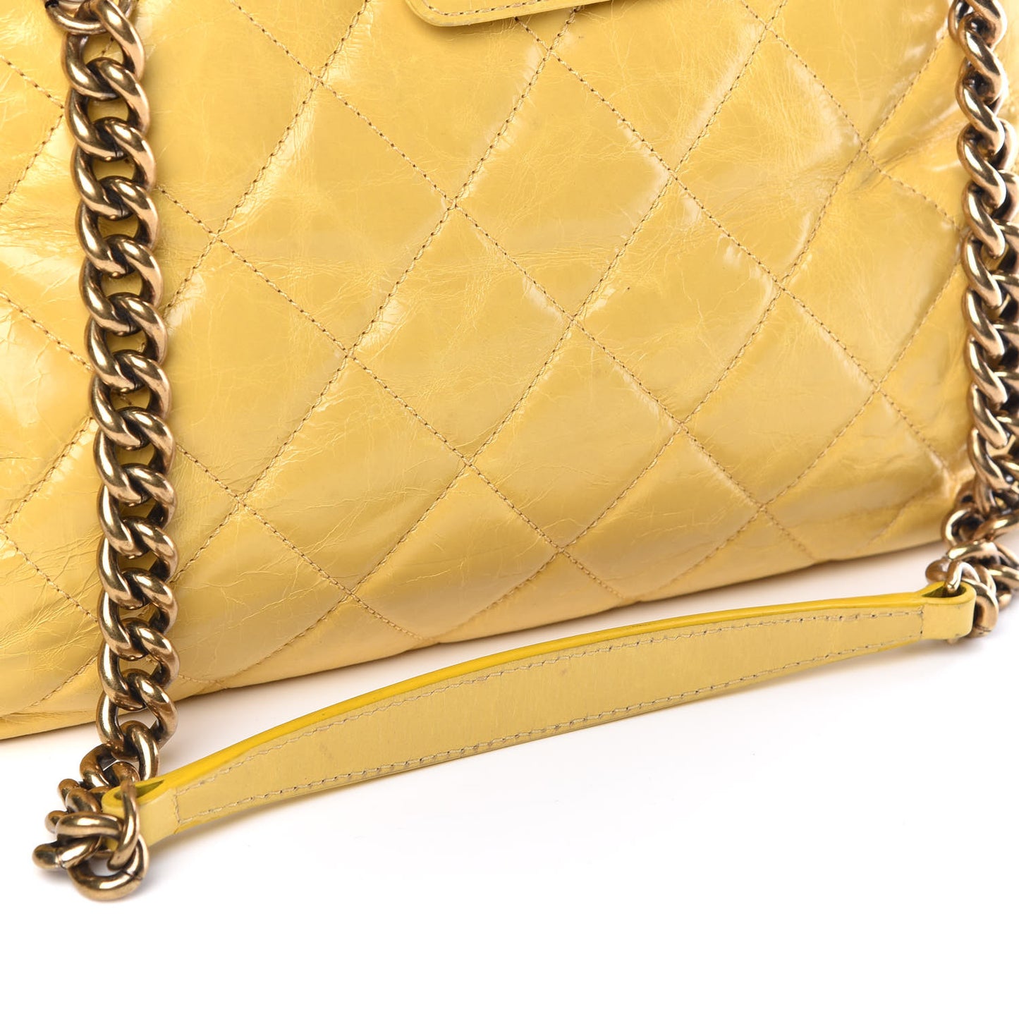 Glazed Calfskin Quilted Mademoiselle Bowling Tote Yellow