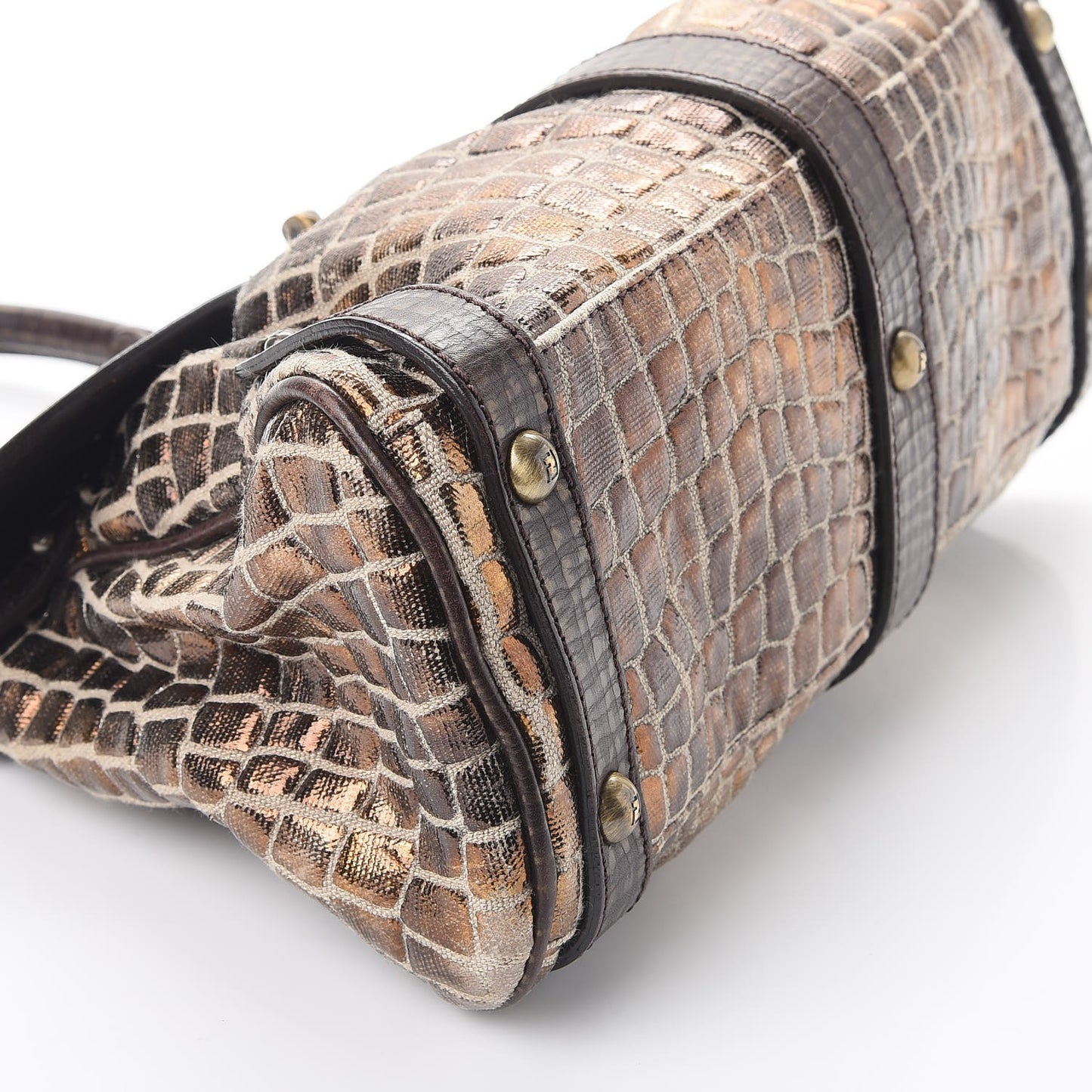 Metallic Canvas Croc Print Magic Satchel Brown