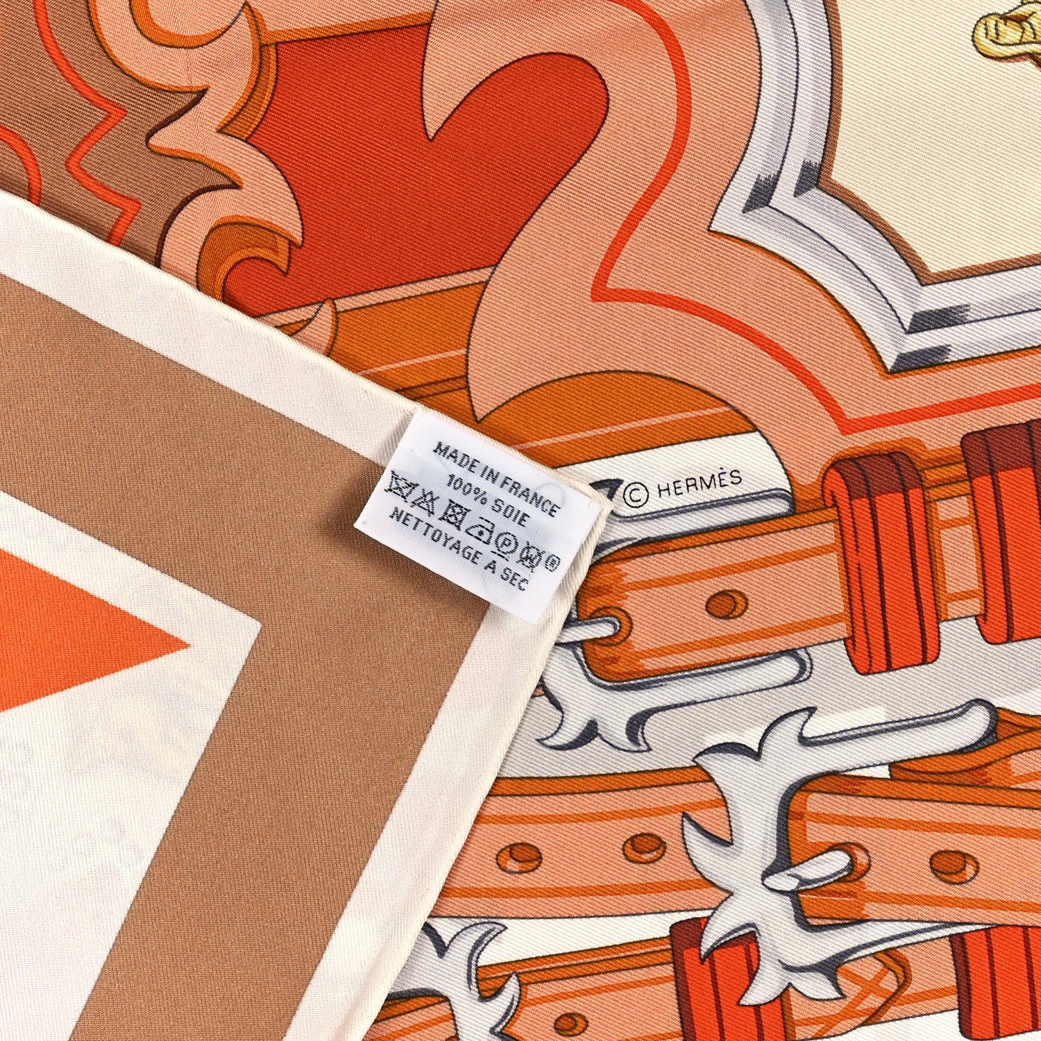 Hermes Silk Brides Et Destin Scarf 90 Orange Cuite Beige 3 of 3