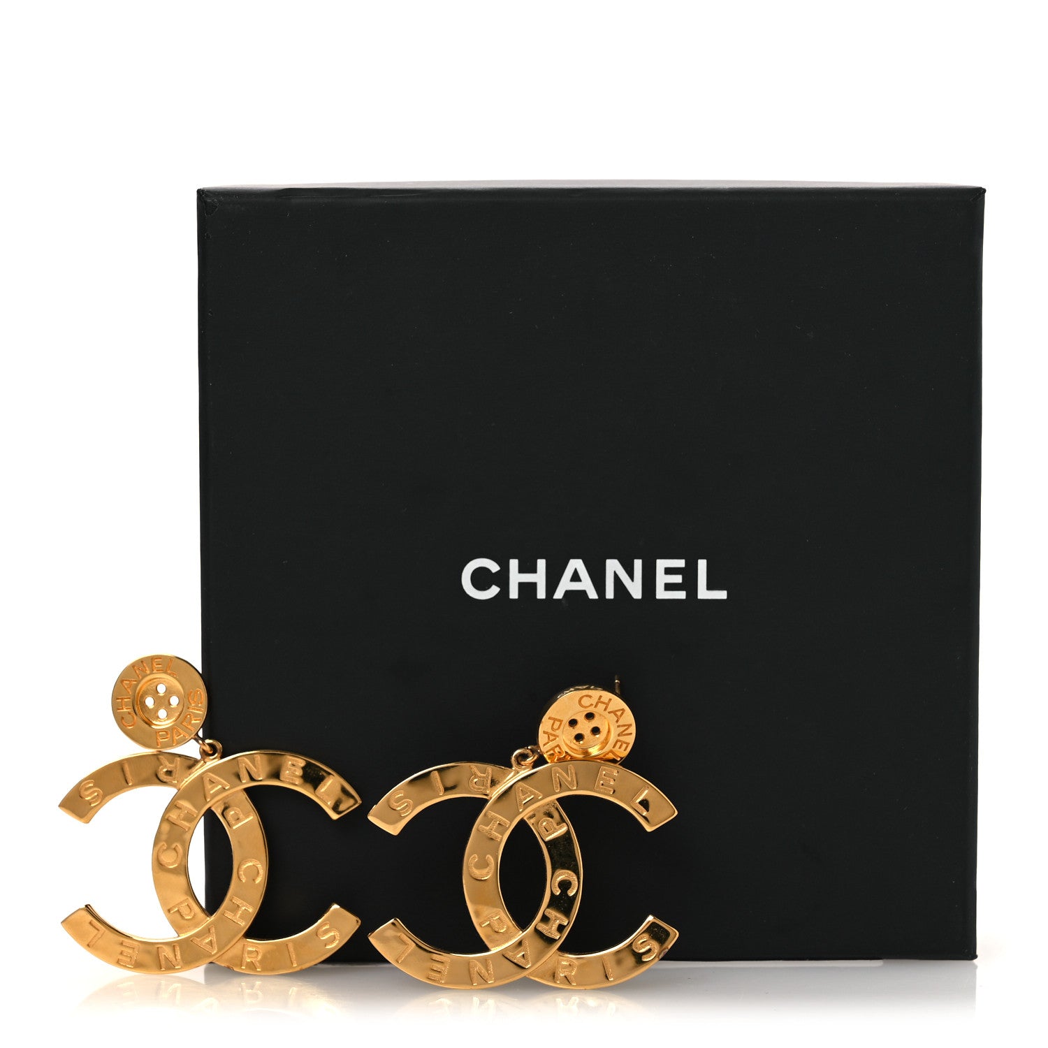 Chanel Metal Large Paris Button Earrings Gold 5 of 5