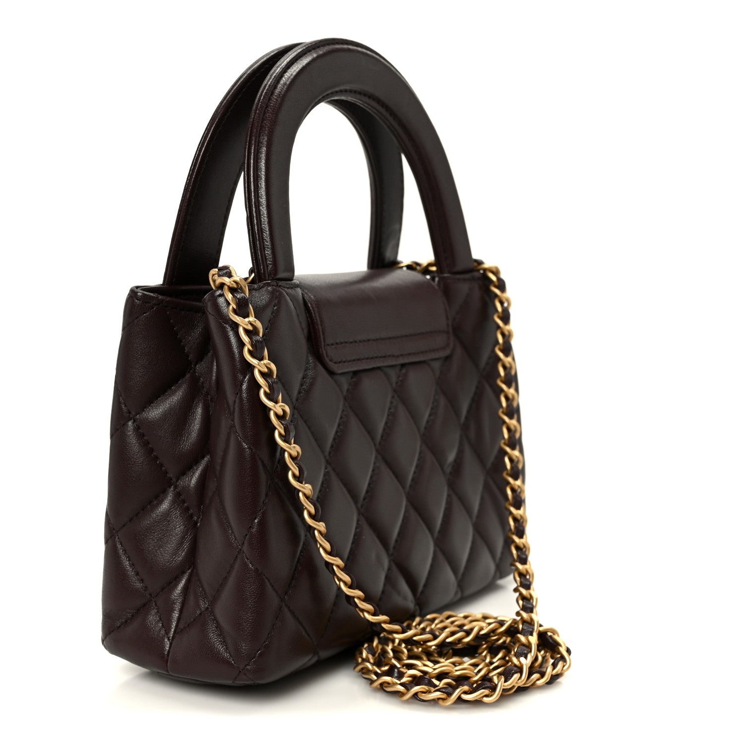 Chanel Shiny Aged Calfskin Quilted Nano Kelly Shopper Dark Brown 3 of 10