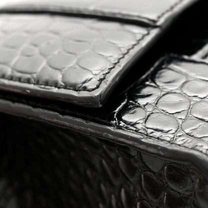 Balenciaga Shiny Calfskin Monochrome Crocodile Embossed Small Hourglass Top Handle Bag Black 15 of 16