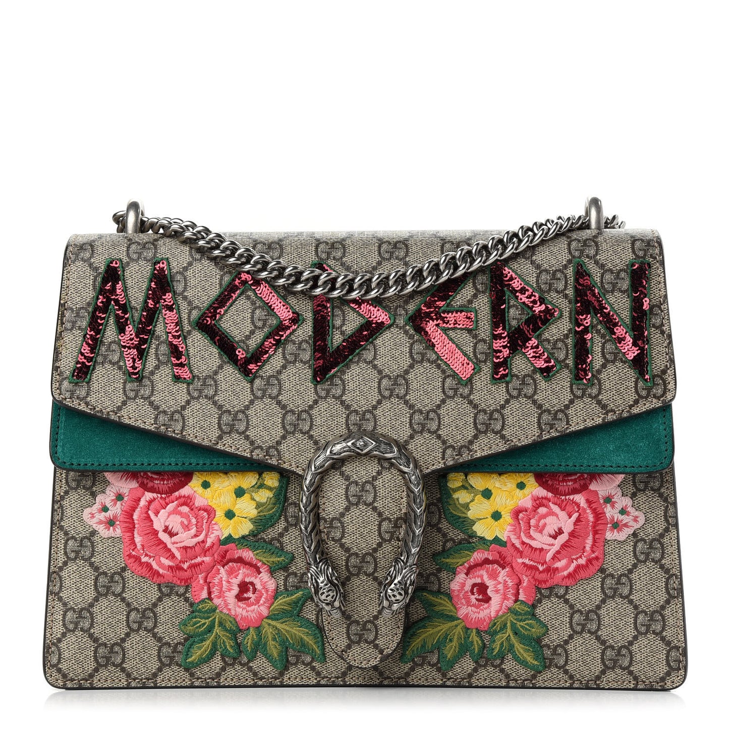 GG Supreme Monogram Embroidered Medium Dionysus Shoulder Bag Emerald