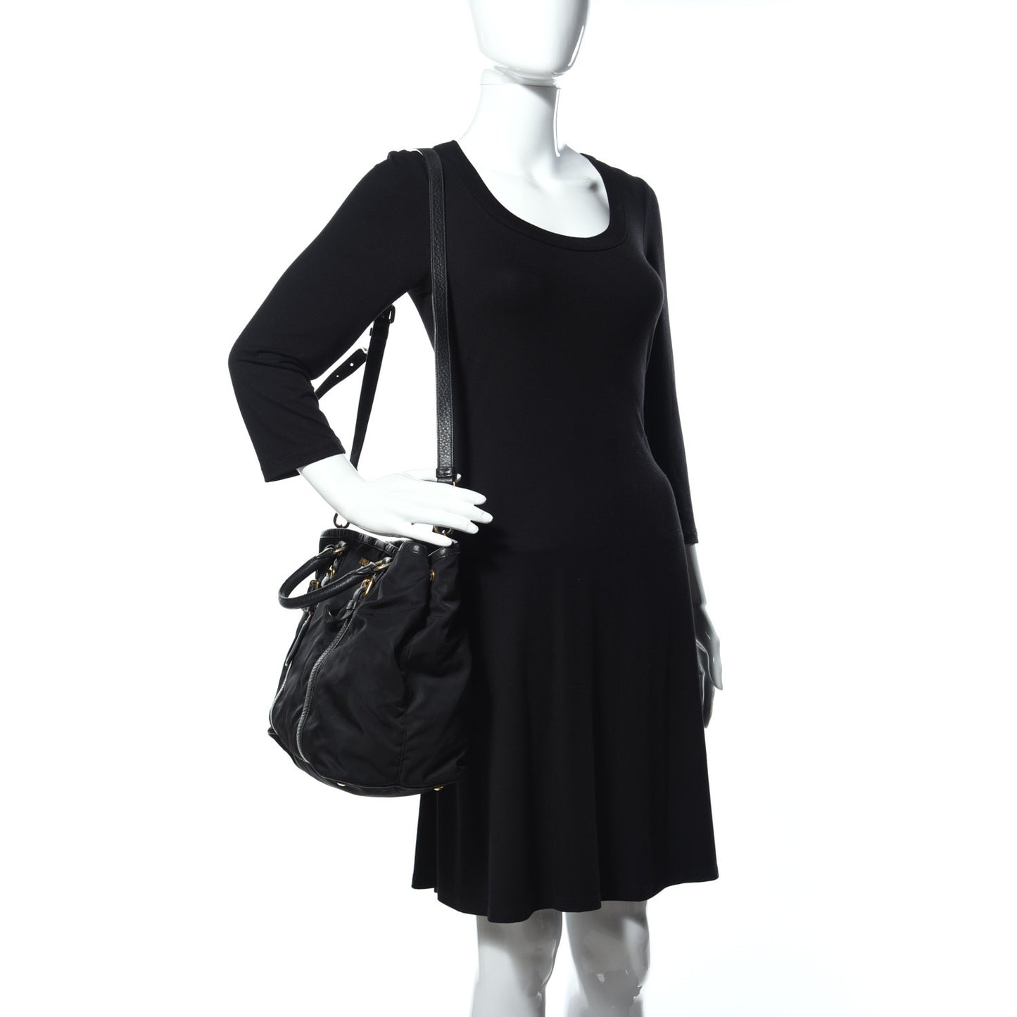 Tessuto Nylon Vitello Daino Tote Black