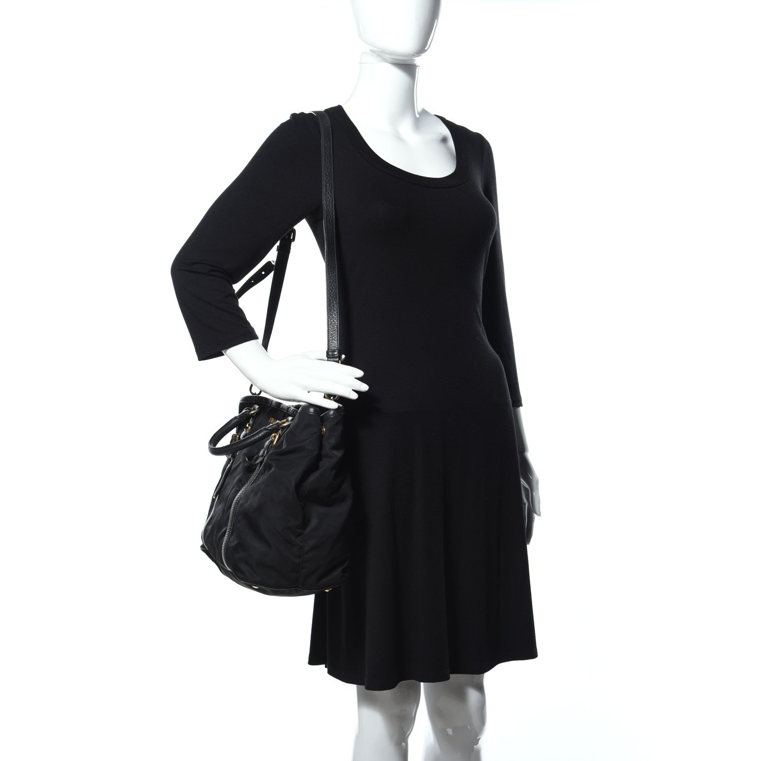 Prada Tessuto Nylon Vitello Daino Tote Black 2 of 8