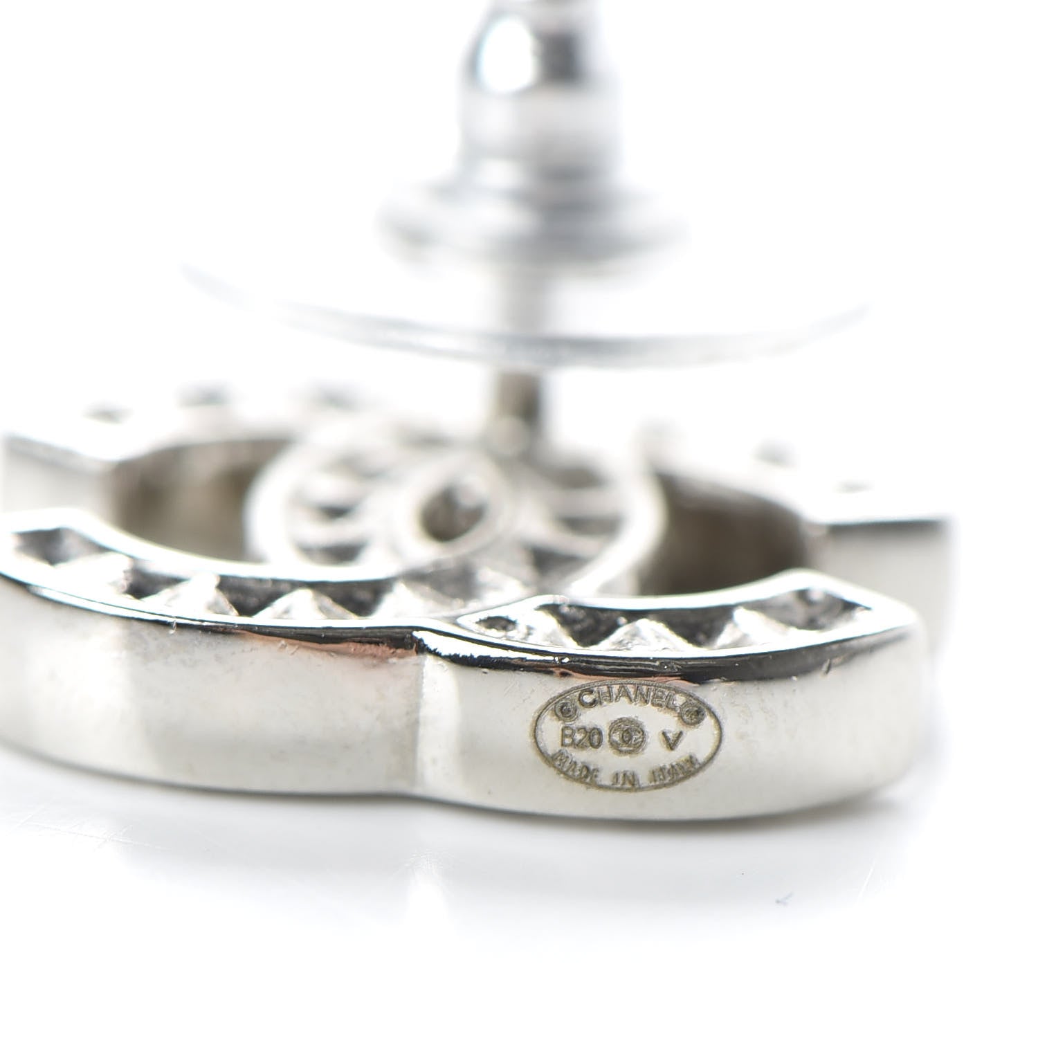 Chanel Baguette Crystal CC Earrings Silver Grey 4 of 5