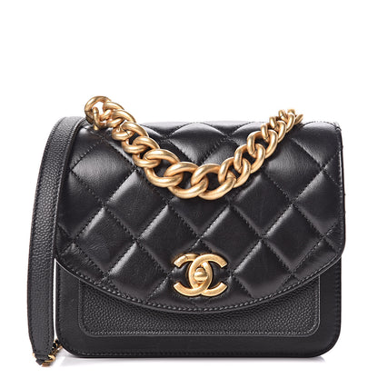 Chanel Calfskin Caviar Quilted Mini Chain Handle Flap Black 1 of 14