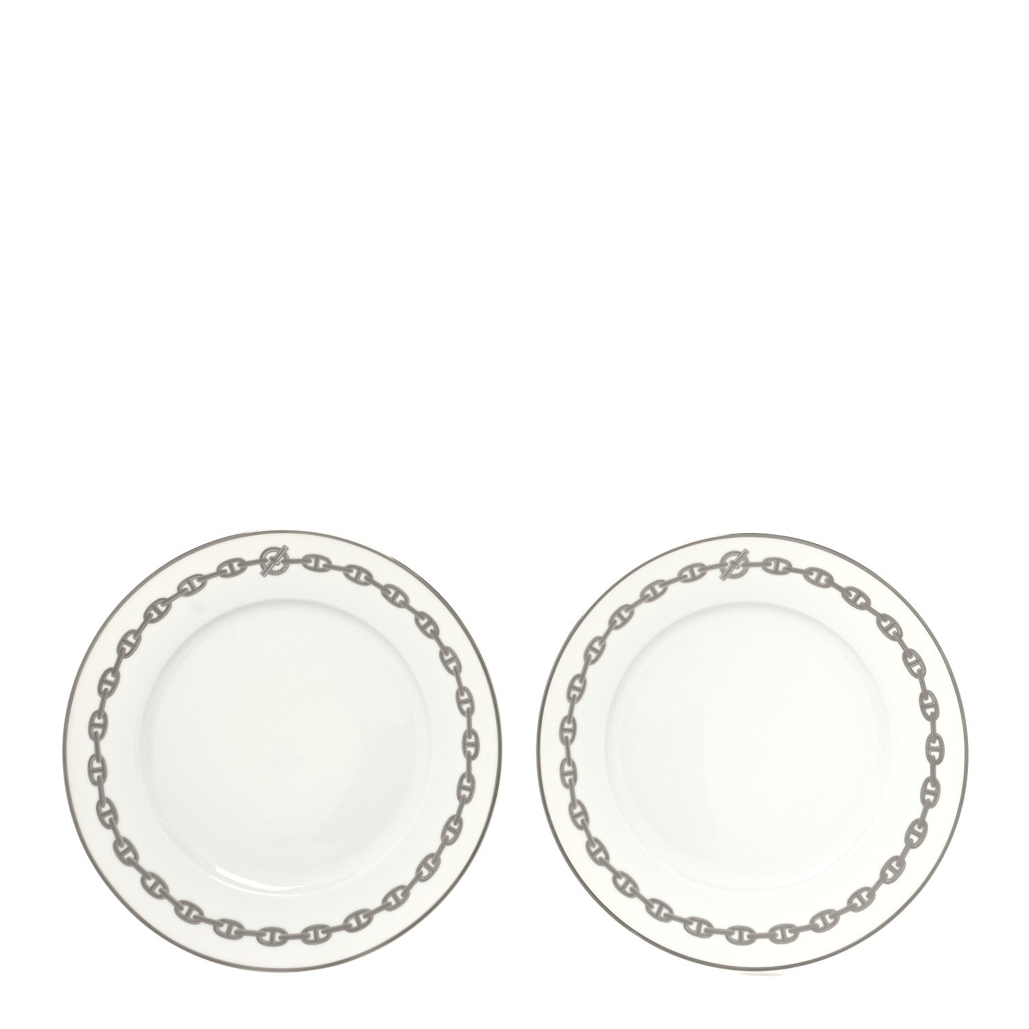 Hermes Porcelain Chaine d'Ancre Platinum Dinner Plate Set of 2 1 of 8