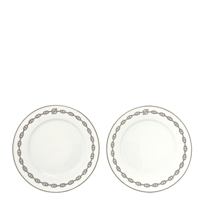 Hermes Porcelain Chaine d'Ancre Platinum Dinner Plate Set of 2 1 of 8