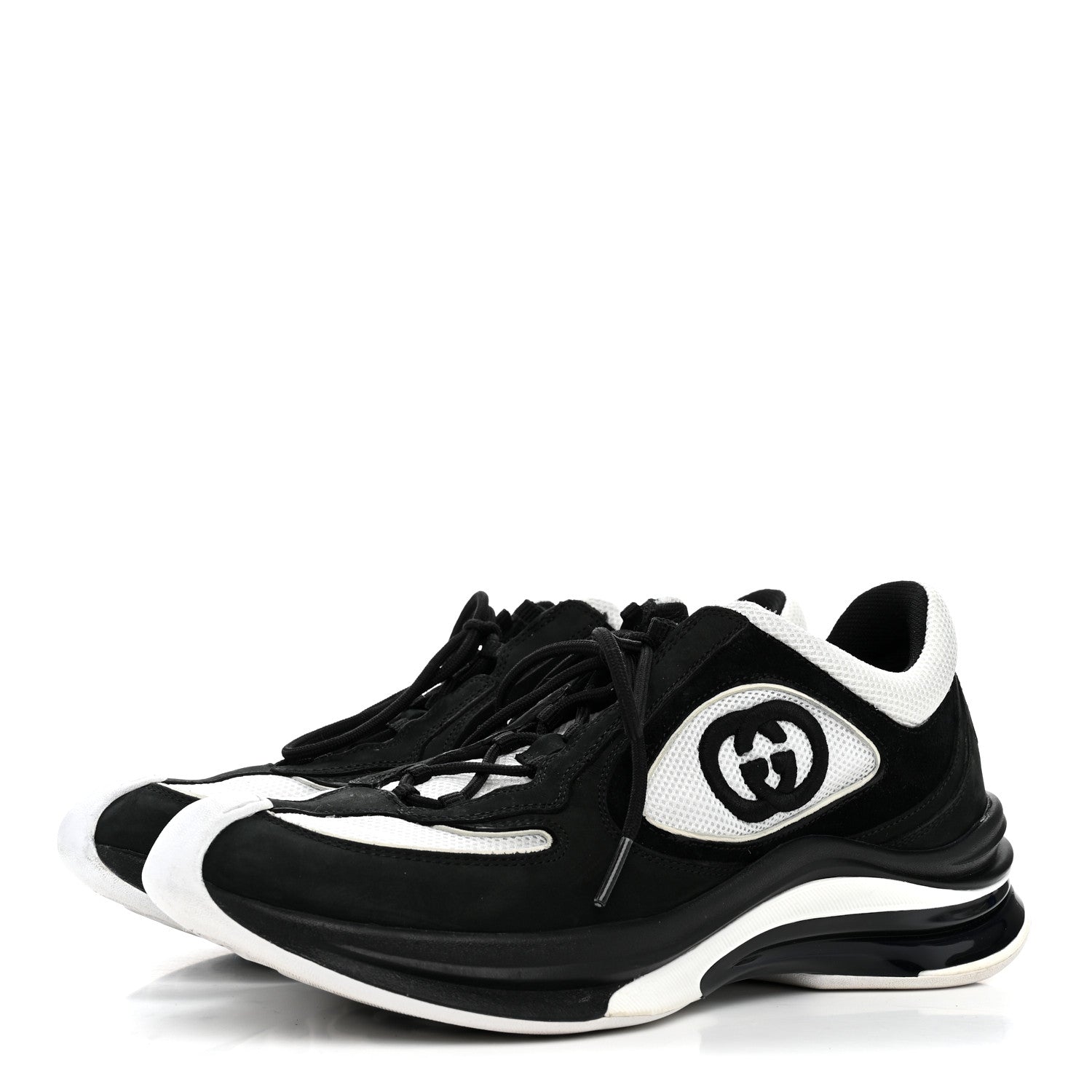 Gucci Technical Knit Fabric Suede Calfskin Womens Gucci Run Sneakers 39.5 Black White 4 of 8