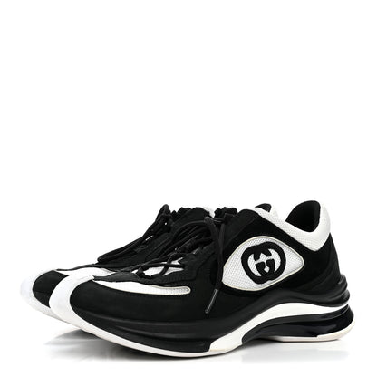 Gucci Technical Knit Fabric Suede Calfskin Womens Gucci Run Sneakers 39.5 Black White 4 of 8