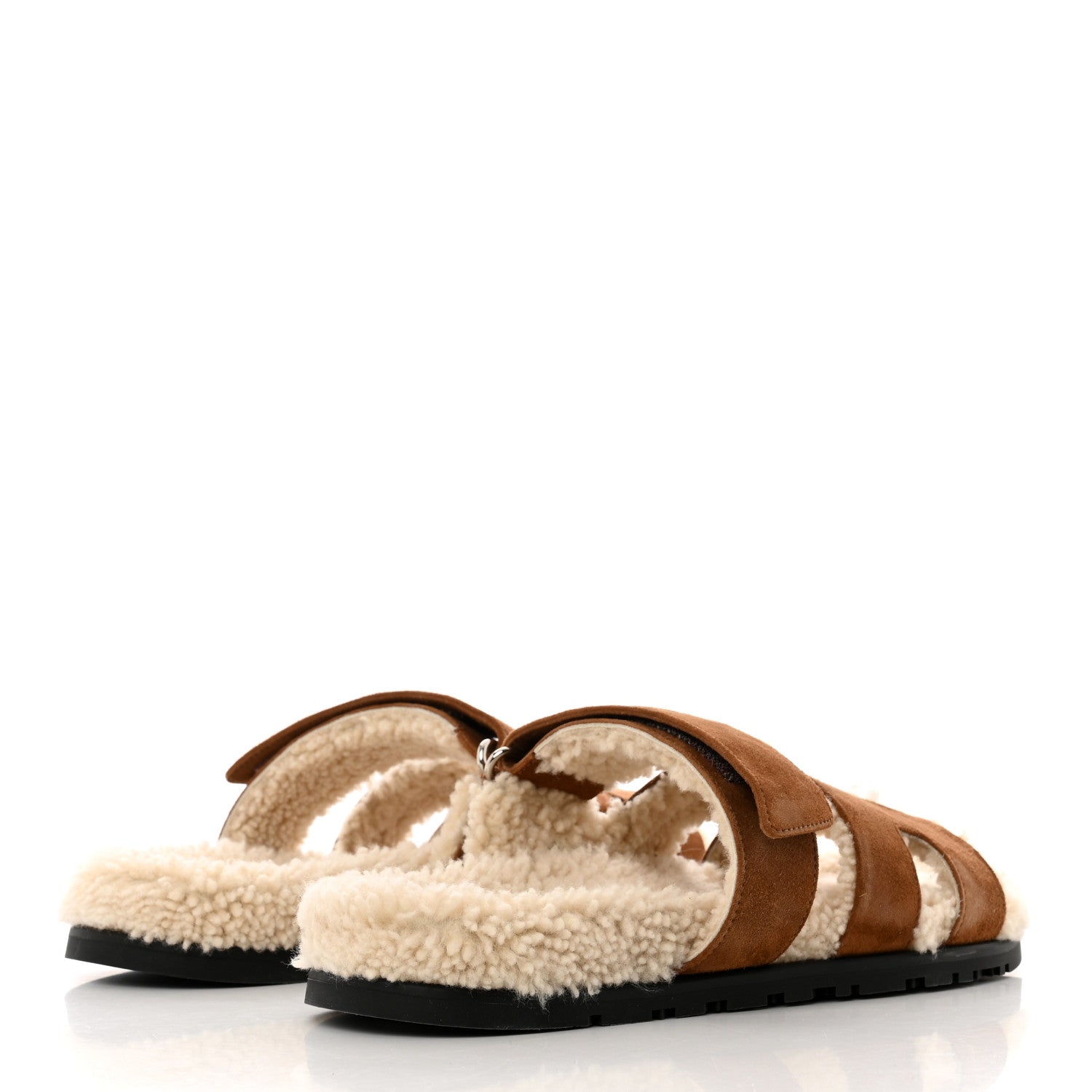 Hermes Suede Goatskin Woolskin Womens Chypre Sandals 40 Naturel Ecru 4 of 8