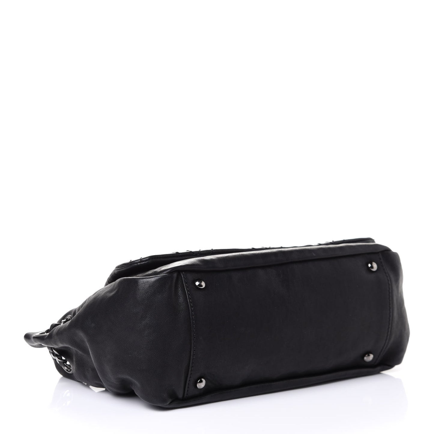 Calfskin Diamond Stitch Accordion Flap Black