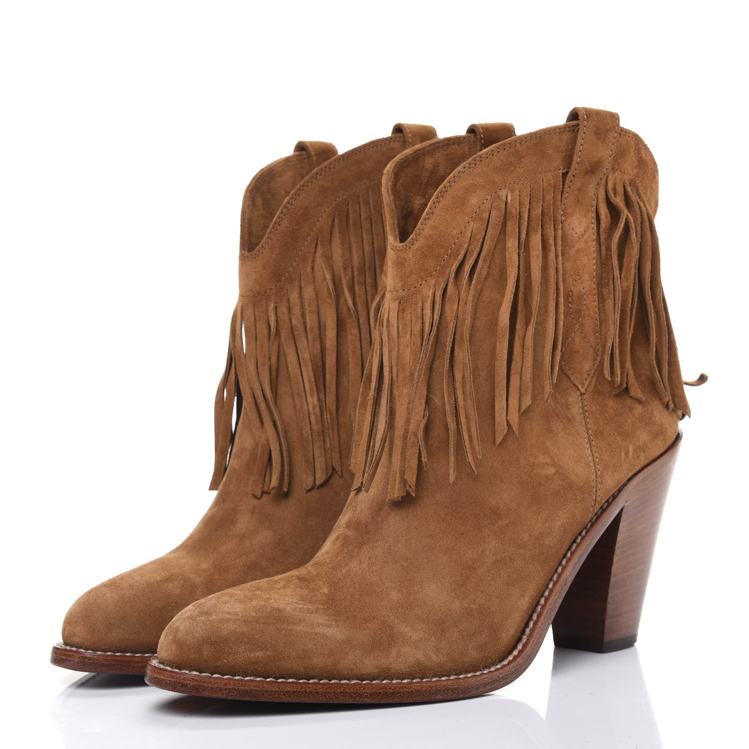 Saint Laurent Suede Fringe Curtis 80 Ankle Boots 39 Light Tan 3 of 9