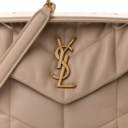 Saint Laurent Lambskin Quilted Small Loulou Puffer Monogram Chain Satchel Dark Beige 8 of 11