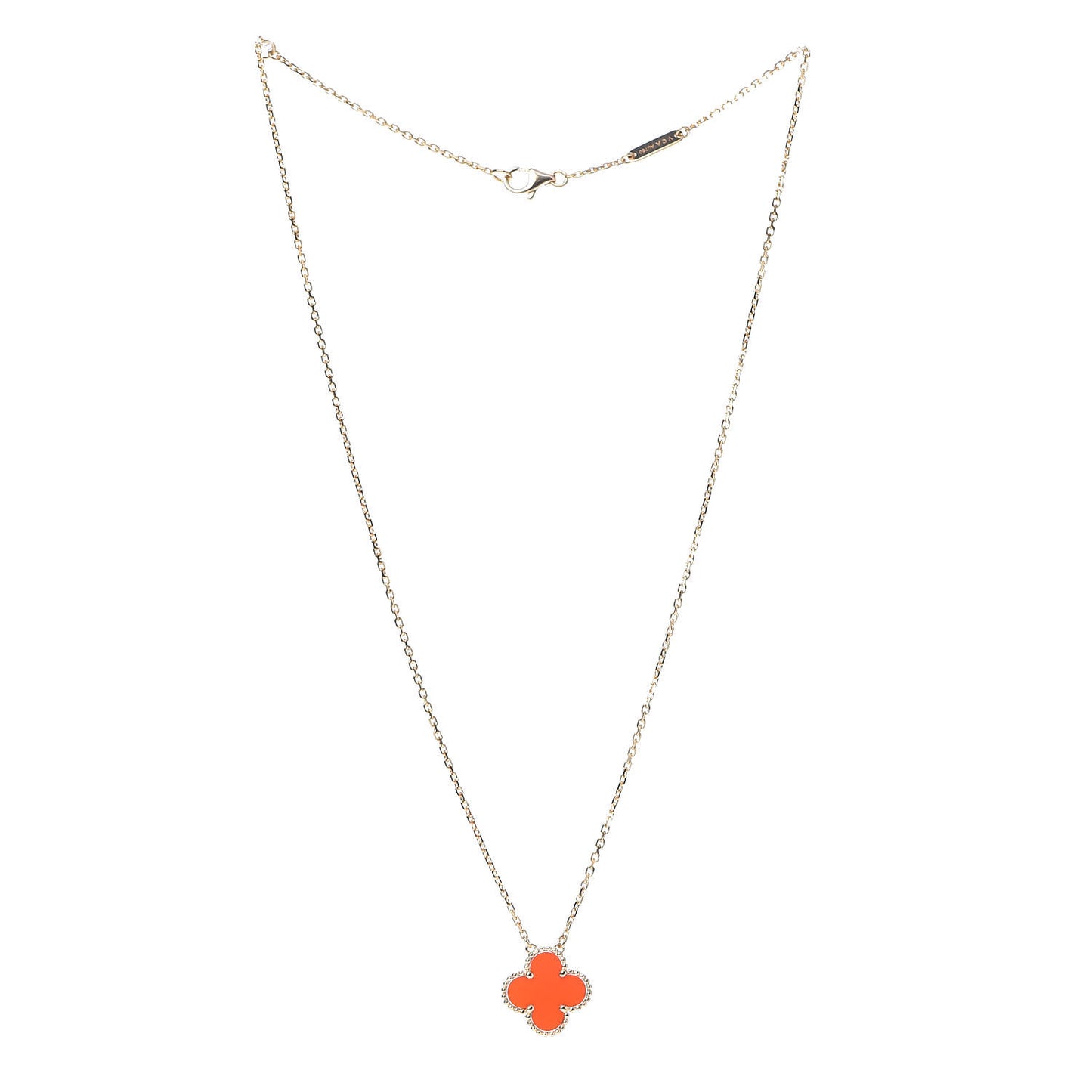 18K Yellow Gold Carnelian Vintage Alhambra Pendant Necklace