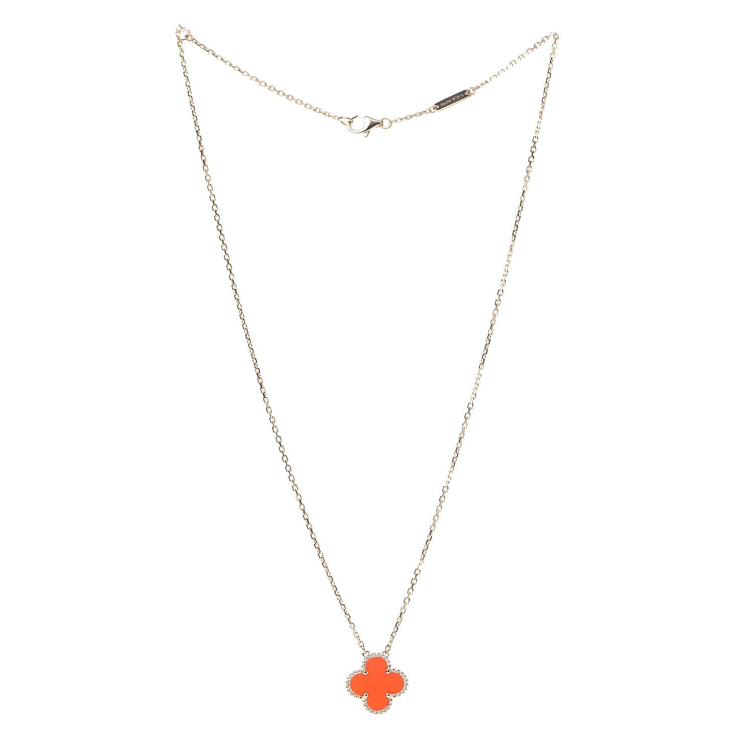 Van Cleef & Arpels 18K Yellow Gold Carnelian Vintage Alhambra Pendant Necklace 3 of 6