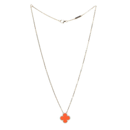 Van Cleef & Arpels 18K Yellow Gold Carnelian Vintage Alhambra Pendant Necklace 3 of 6