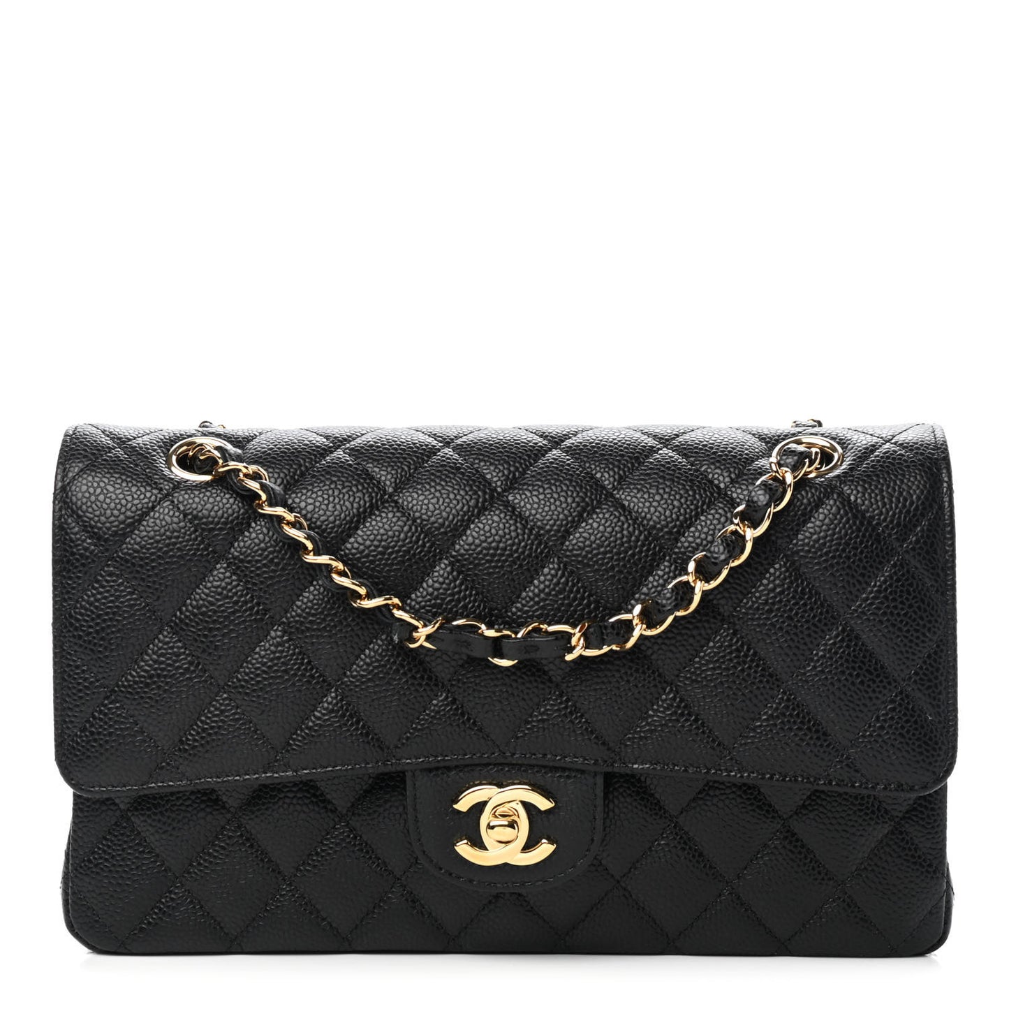 Caviar Quilted Medium Double Flap Black