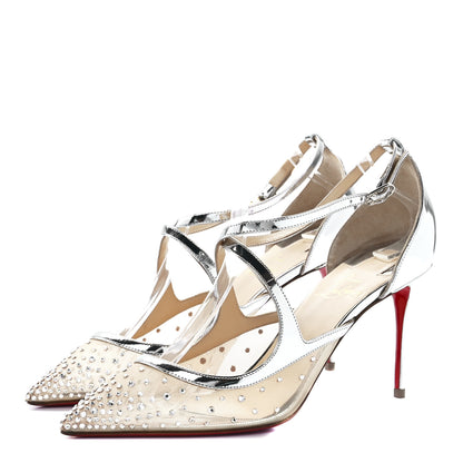 Christian Louboutin Dentelle Jacquard Strass Twistissima 85 Pumps 39.5 Silver 3 of 7