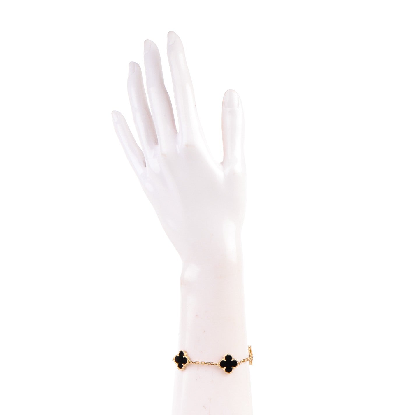 18K Yellow Gold Black Onyx 5 Motifs Vintage Alhambra Bracelet
