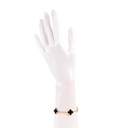 Van Cleef & Arpels 18K Yellow Gold Black Onyx 5 Motifs Vintage Alhambra Bracelet 2 of 4