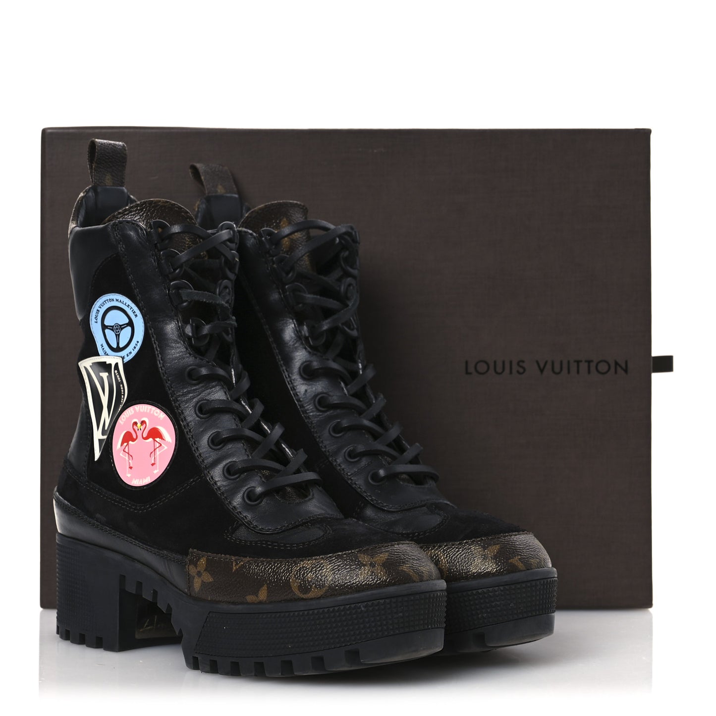 Suede Calfskin Monogram World Tour Platform Desert Boots 36.5 Black