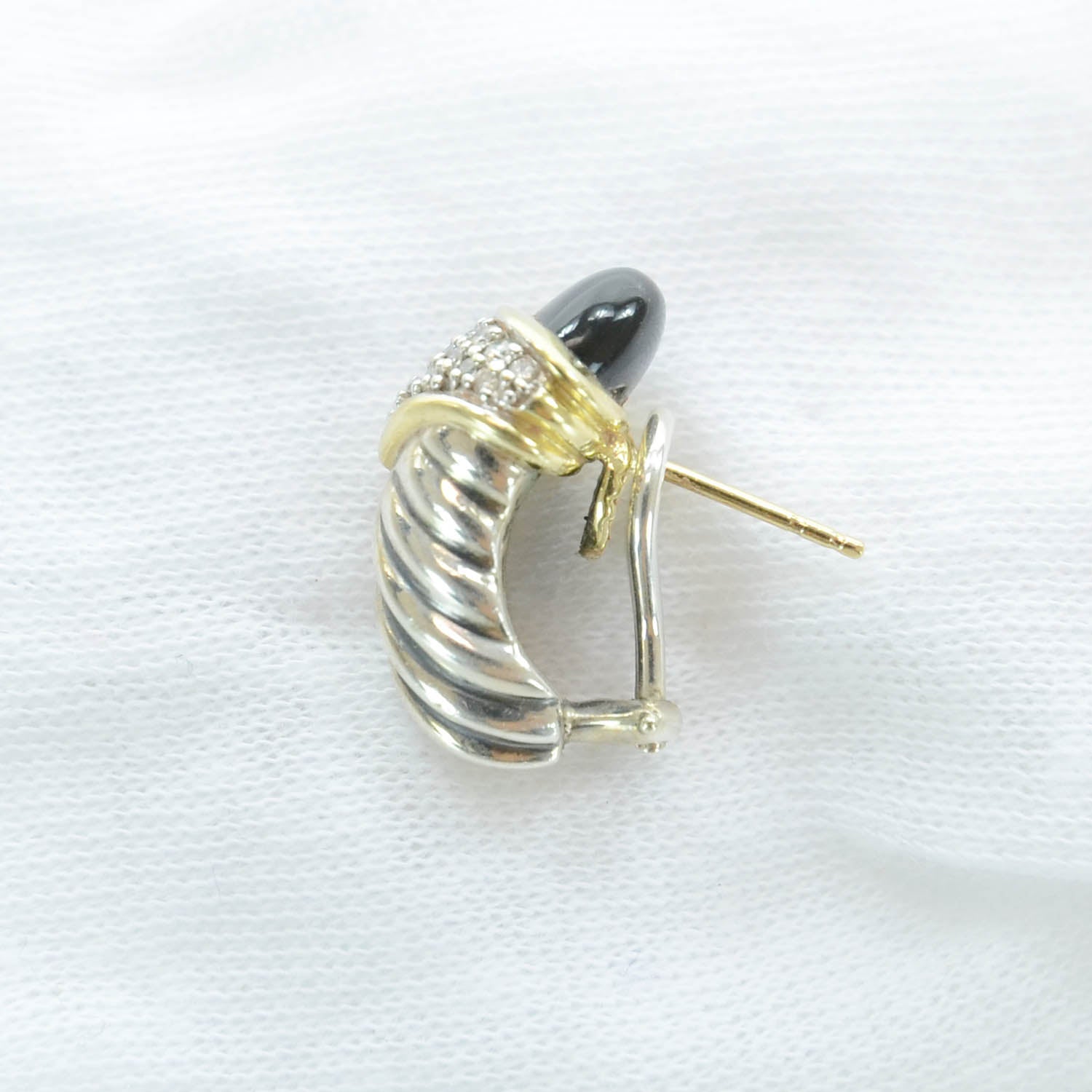 David Yurman Sterling Silver and 18k Diamond Onyx Albion Cable Twist Earrings 2 of 4