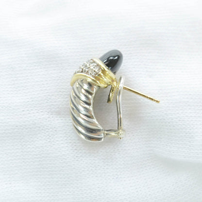 David Yurman Sterling Silver and 18k Diamond Onyx Albion Cable Twist Earrings 2 of 4