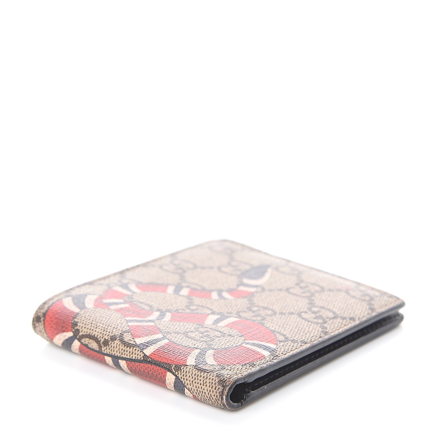 Gucci GG Supreme Monogram Selleria Calfskin Kingsnake Nice Bi-Fold Wallet Beige Ebony Multicolor Black 3 of 5