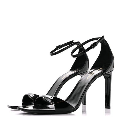 Saint Laurent Patent Calfskin Bea 90 Ankle Strap Sandals 40 Black 3 of 8