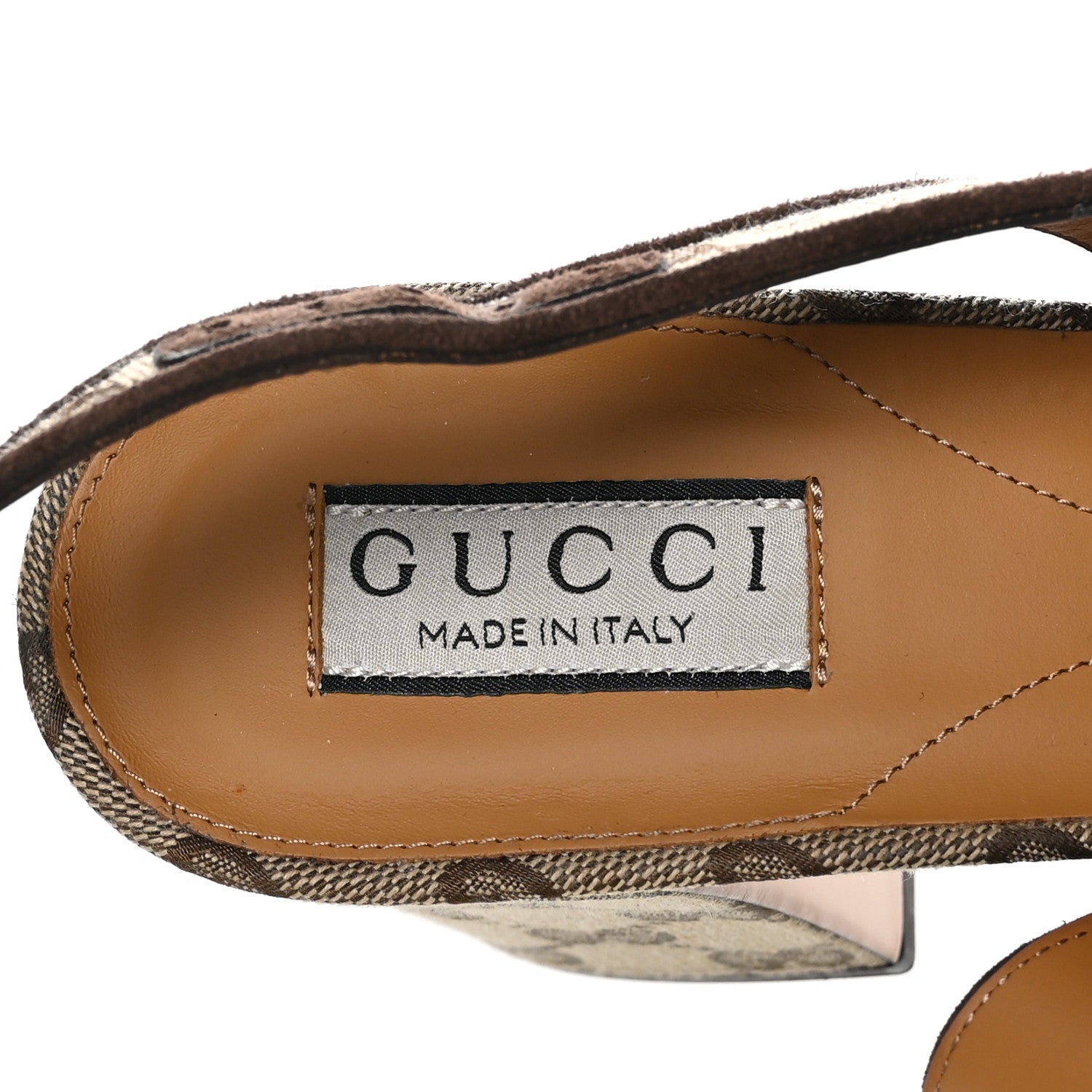 Gucci Monogram Kid Scamosciato Horsebit Platform 25/85mm Slingback Mules 39 Beige Ebony New Acero 7 of 9