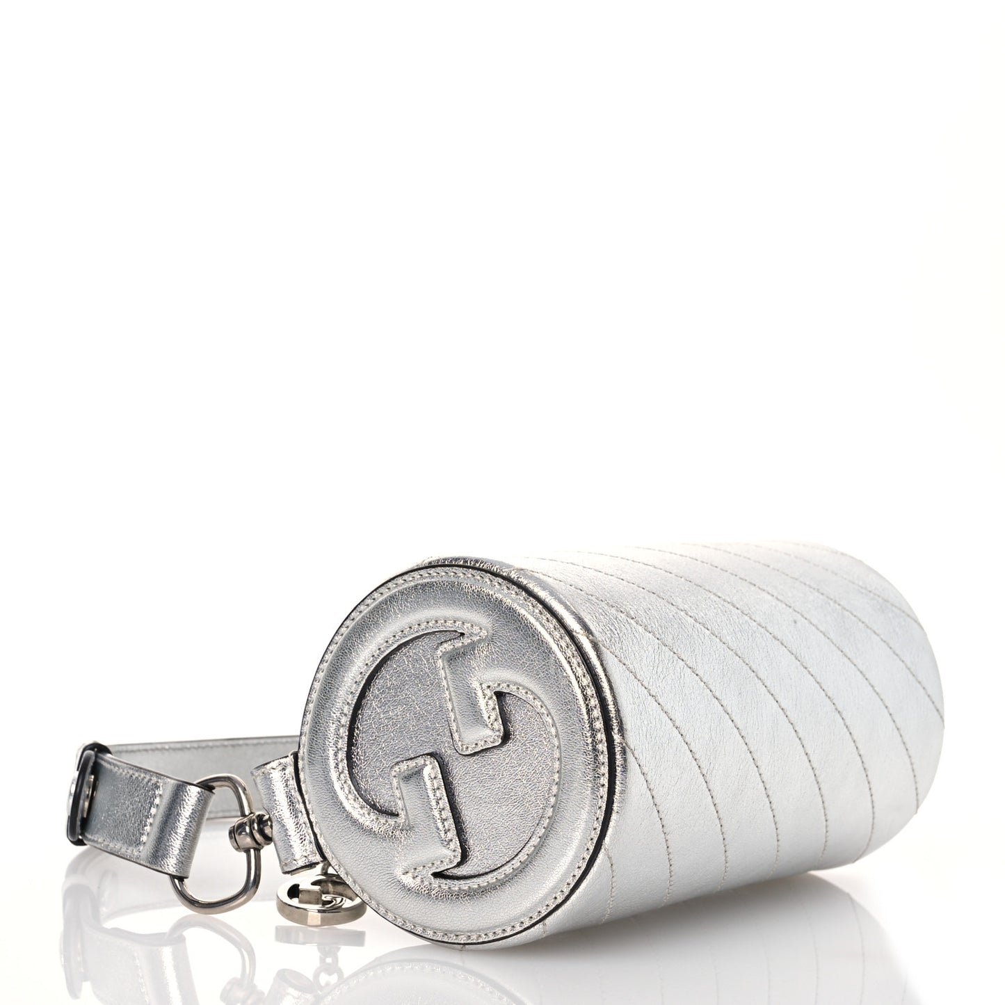 Sakai Be Green Calfskin Diagonal Stitched Mini Blondie Barrel Shoulder Bag Silver