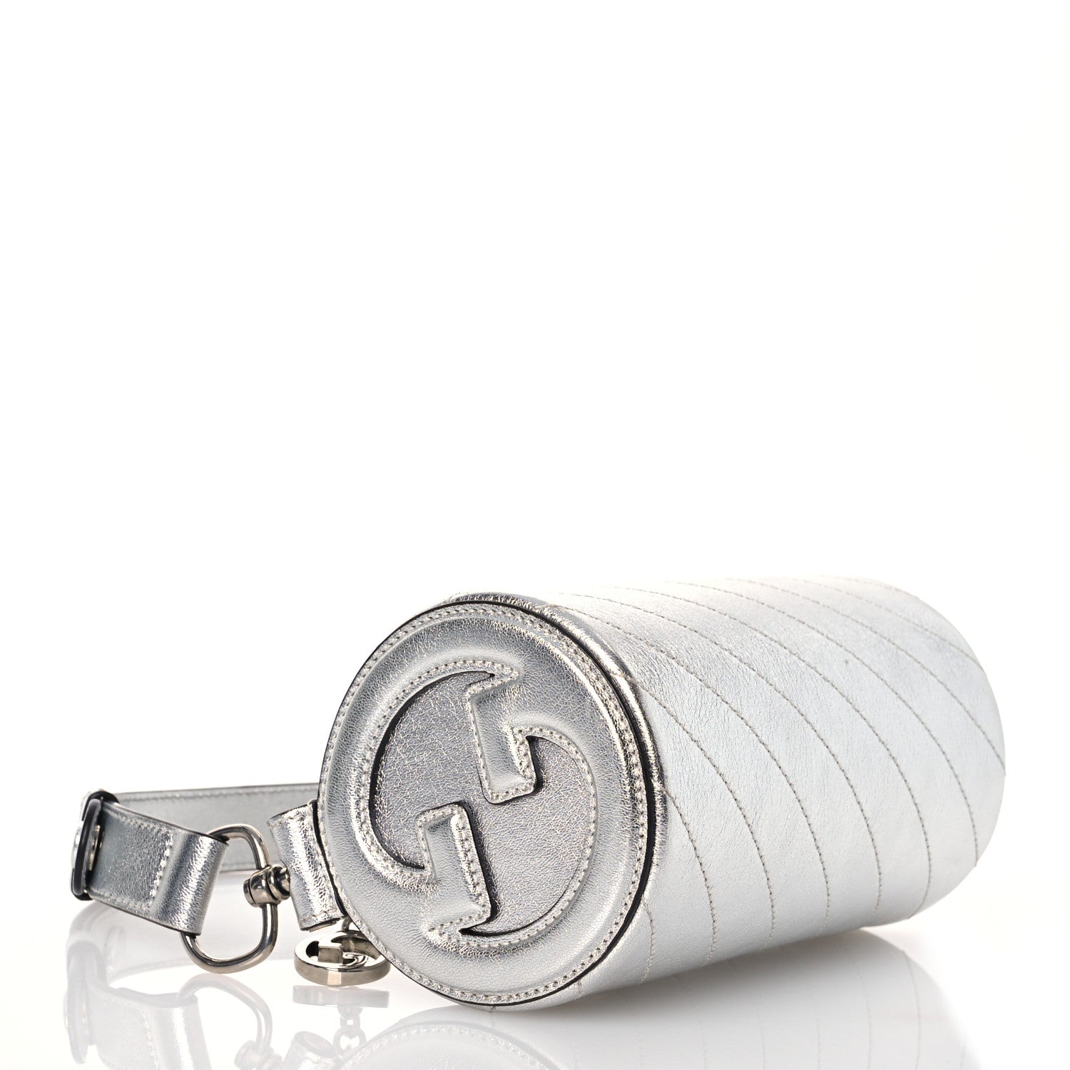 Gucci Sakai Be Green Calfskin Diagonal Stitched Mini Blondie Barrel Shoulder Bag Silver 4 of 15