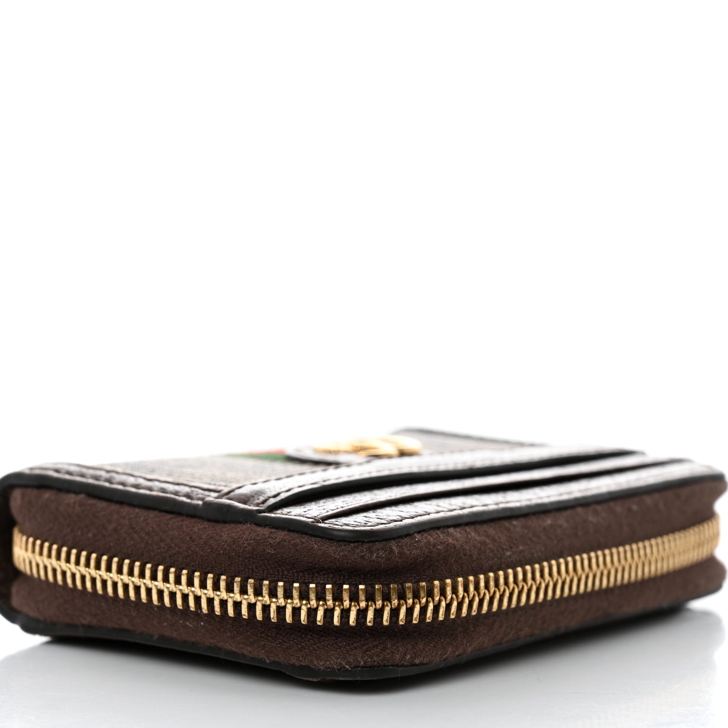 GG Supreme Monogram Textured Dollar Calfskin Web Ophidia Zip Around Card Case Wallet Beige Ebony New Acero