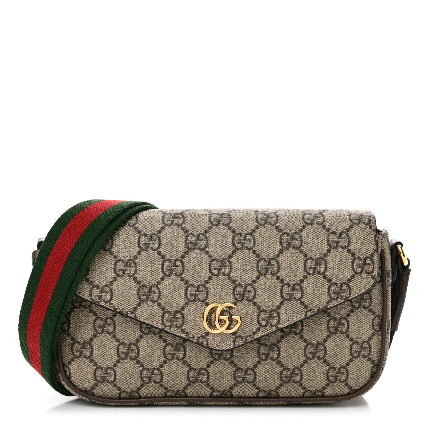 Gucci GG Supreme Monogram Textured Dollar Calfskin Web Mini Ophidia Envelope Shoulder Bag Beige Ebony 1 of 11