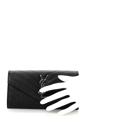 Saint Laurent Grain De Poudre Matelasse Chevron Monogram Flap Wallet Black 2 of 6