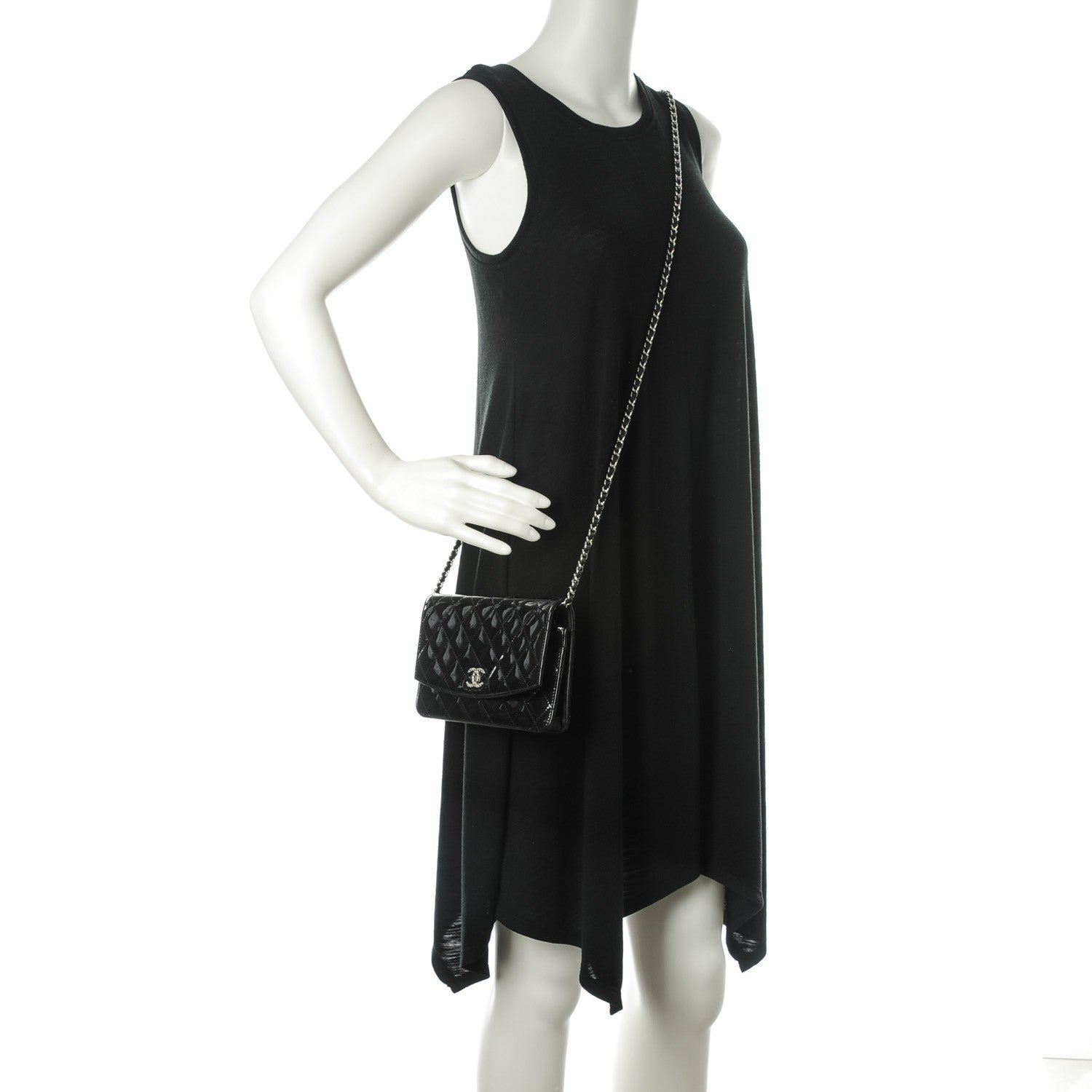 Chanel Patent Quilted Brilliant Wallet On Chain WOC Black 2 of 8