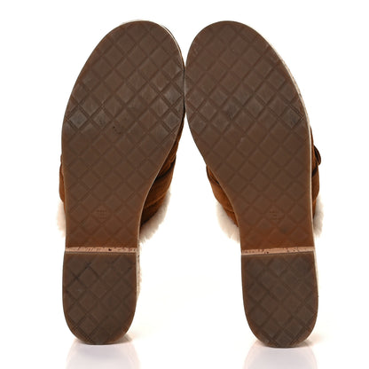 Chanel Suede Calfskin Shearling Turn Lock Clogs 40 Brown 5 of 9