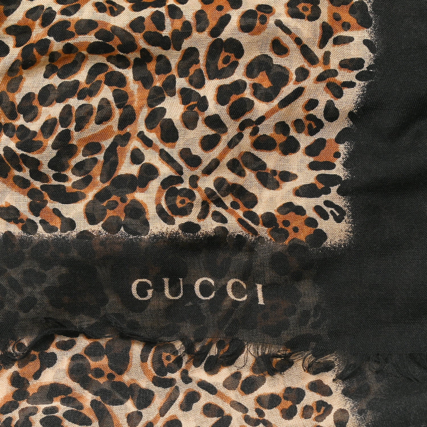 Gucci Silk Cashmere Wool Leopard Scarf Black 2 of 5
