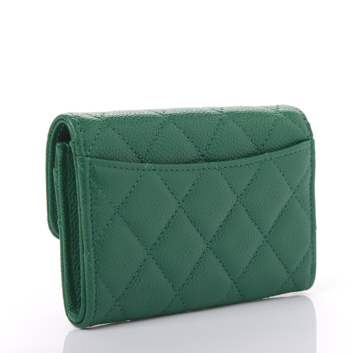 Metallic Caviar Quilted Card Holder Wallet Green