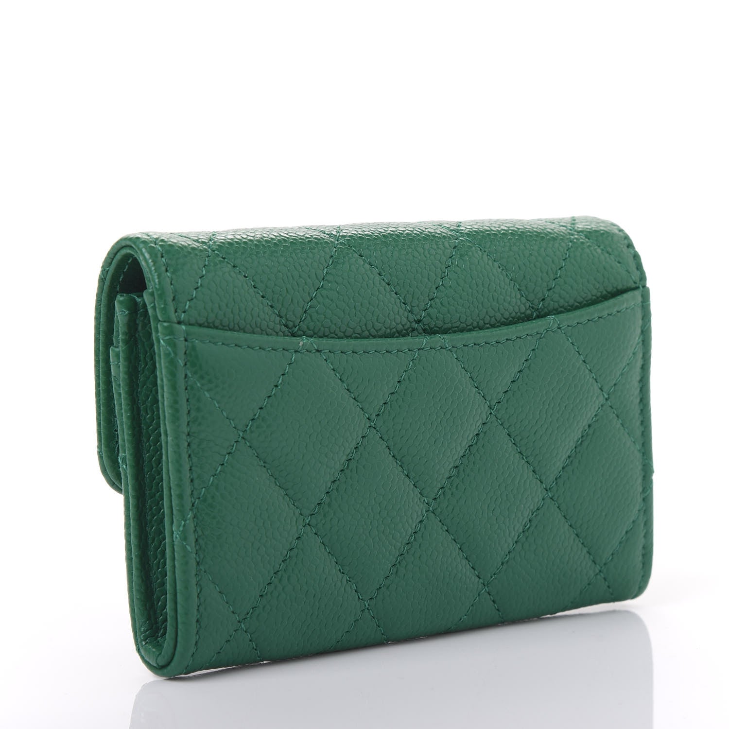 Chanel Metallic Caviar Quilted Card Holder Wallet Green 3 of 12