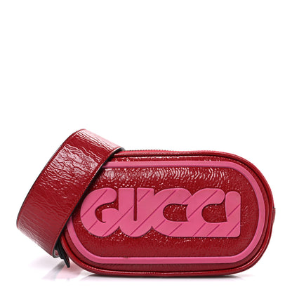 Gucci Patent Rubber Game Patch Logo Belt Bag  85 34 Hibiscus Red 1 of 11