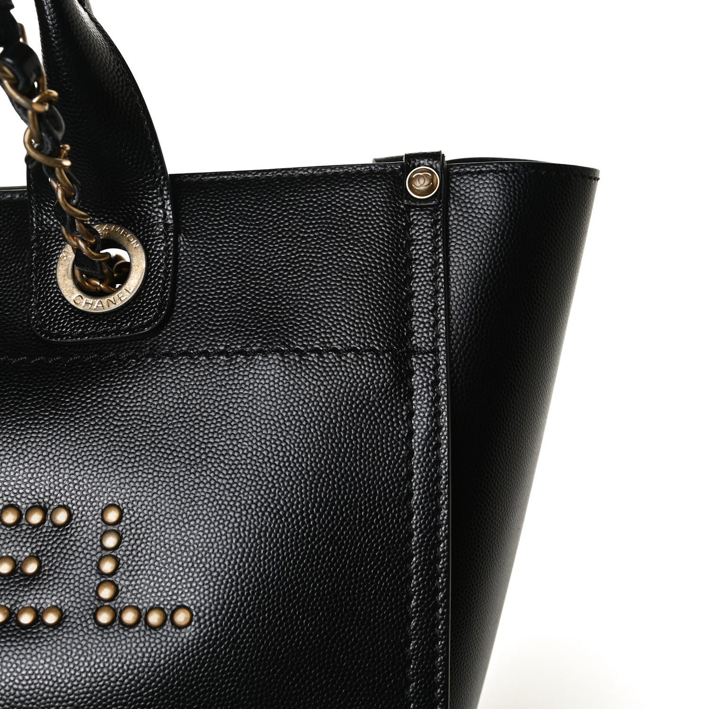 Caviar Small Studded Deauville Tote Black