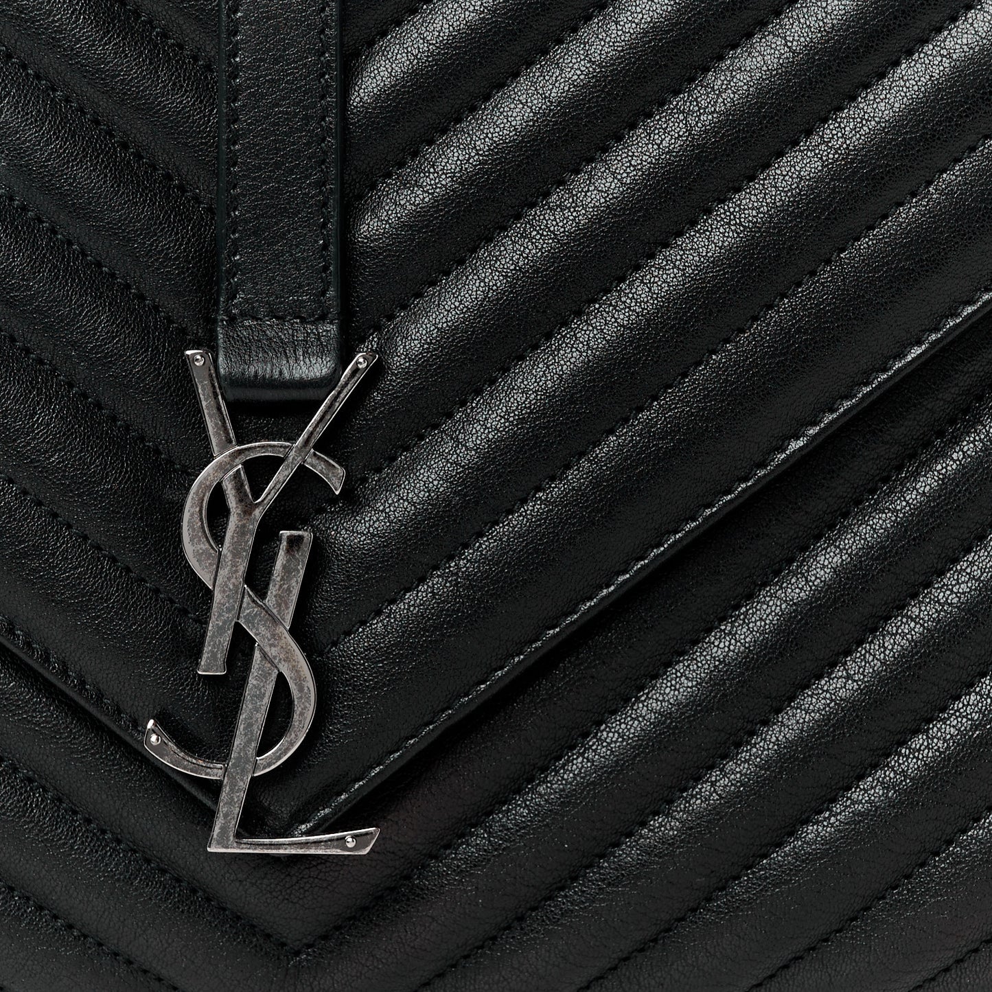 Sheepskin Matelasse Chevron Monogram Large College Satchel Black