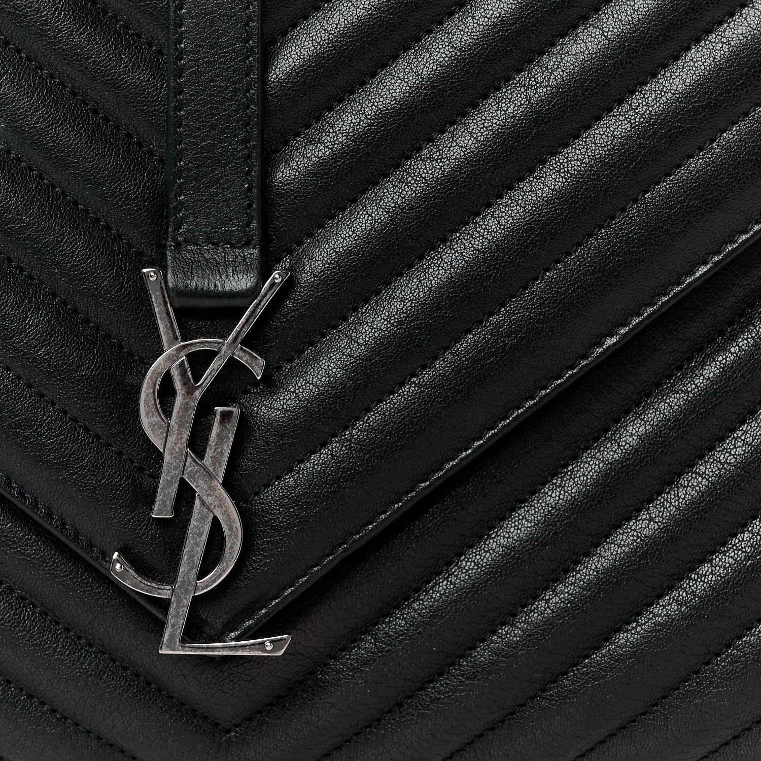 Saint Laurent Sheepskin Matelasse Chevron Monogram Large College Satchel Black 10 of 13