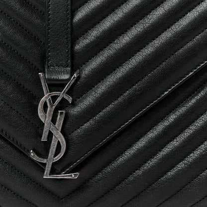 Saint Laurent Sheepskin Matelasse Chevron Monogram Large College Satchel Black 10 of 13